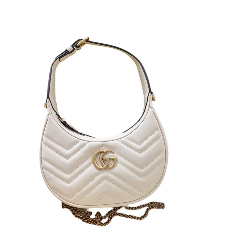 Gucci GG Marmont Mini Half Moon Shoulder Bag White Preloved Designer Bag