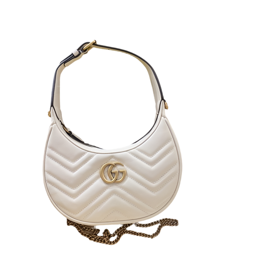 Gucci GG Marmont Mini Half Moon Shoulder Bag White Preloved Designer Bag