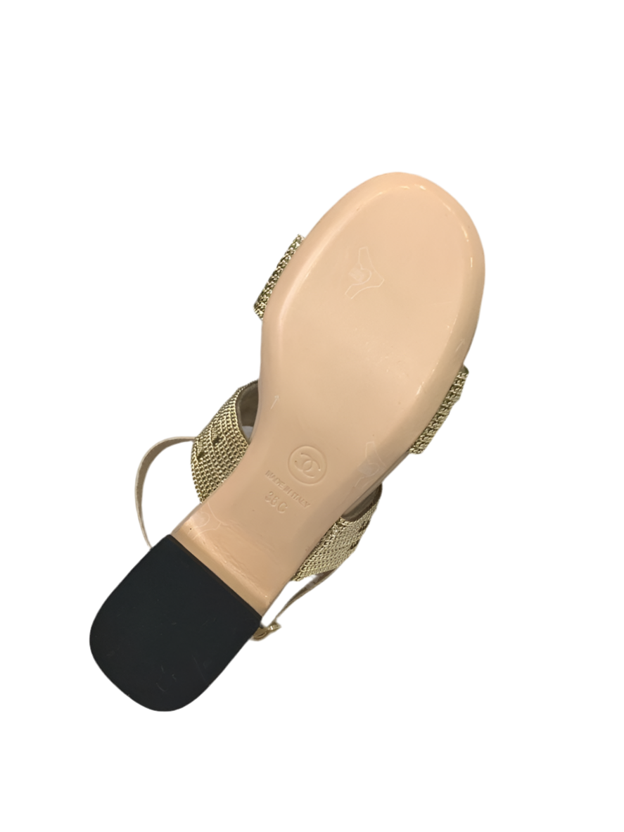 Chanel sandalen muiltjes met hak goud geweven