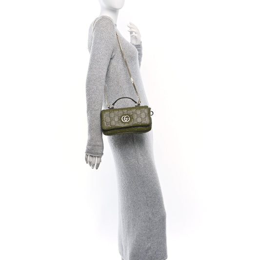 Gucci Mini GG Milano Top Handle Shoulder Bag Green Embossed Lambskin image 2