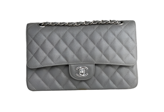 Chanel Classic Flap Bag Medium Gray Caviar Leather with Silver Hardware