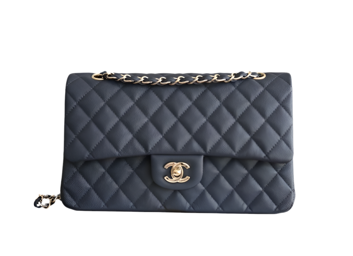 Chanel Classic Flap Bag Medium – Navy Blue Caviar Leather with Gold Hardware – Preloved Shoulder Bag 2025 collection