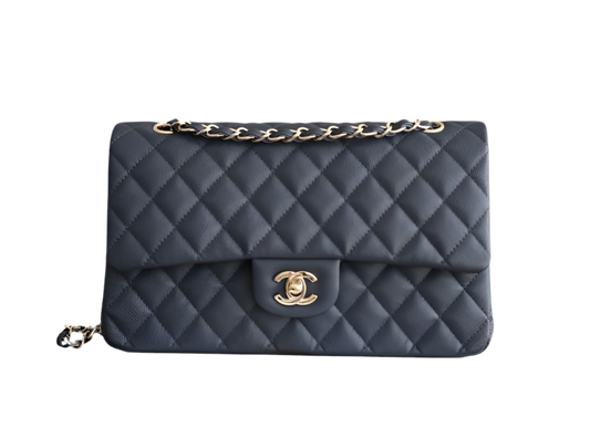 Chanel Classic Flap Bag Medium – Navy Blue Caviar Leather with Gold Hardware – Preloved Shoulder Bag 2025 collection