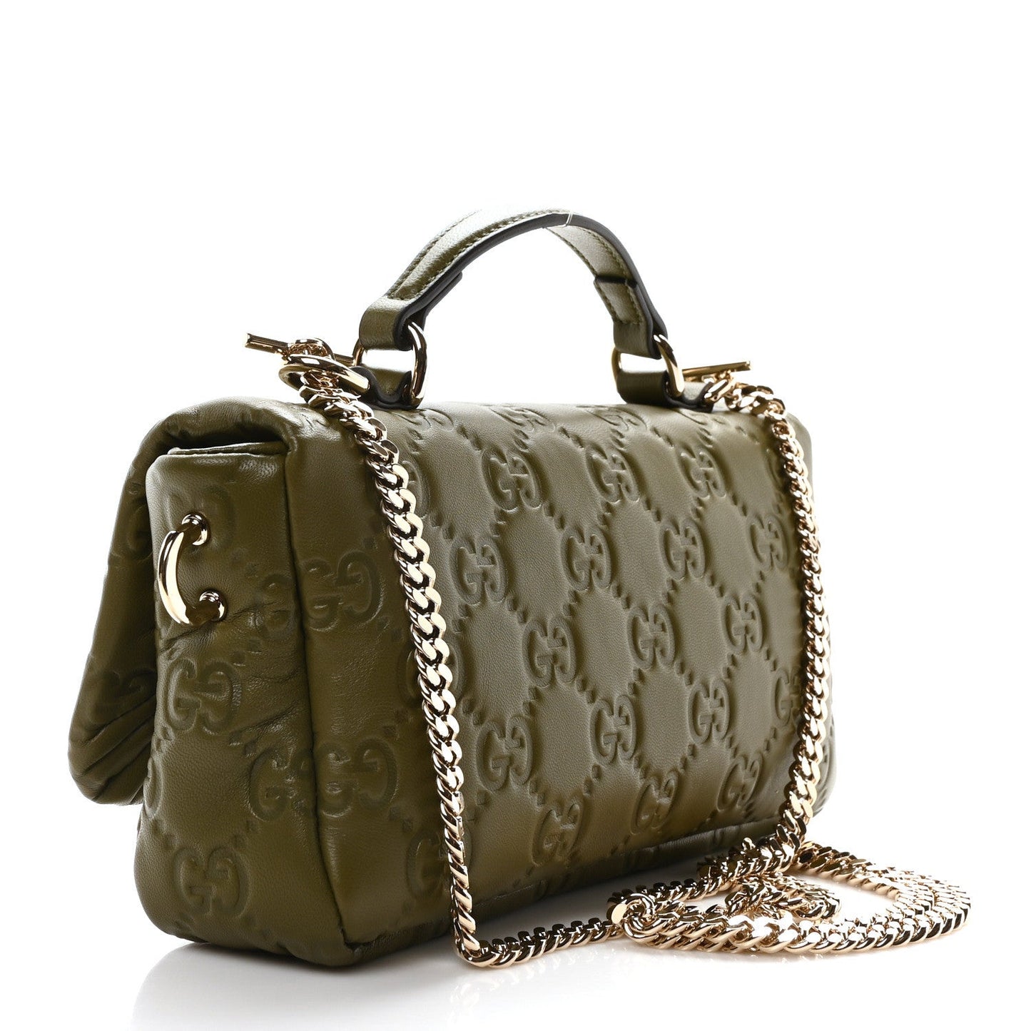 Gucci Mini GG Milano Top Handle Shoulder Bag Green Embossed Lambskin image 3