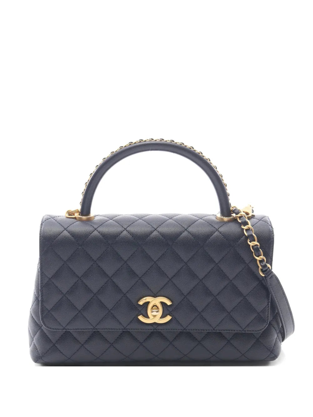 Chanel Coco Handle Two-Way Tote Bag Navy Blue Calfskin Leather 2021 – PRELOOV