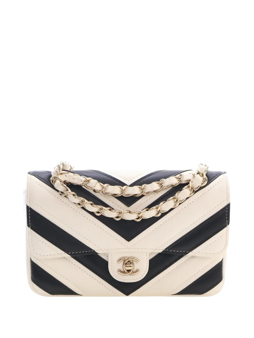 Chanel CC Logo Chevron Small Shoulder Bag Black White Lambskin 2021–2026 – PRELOOV