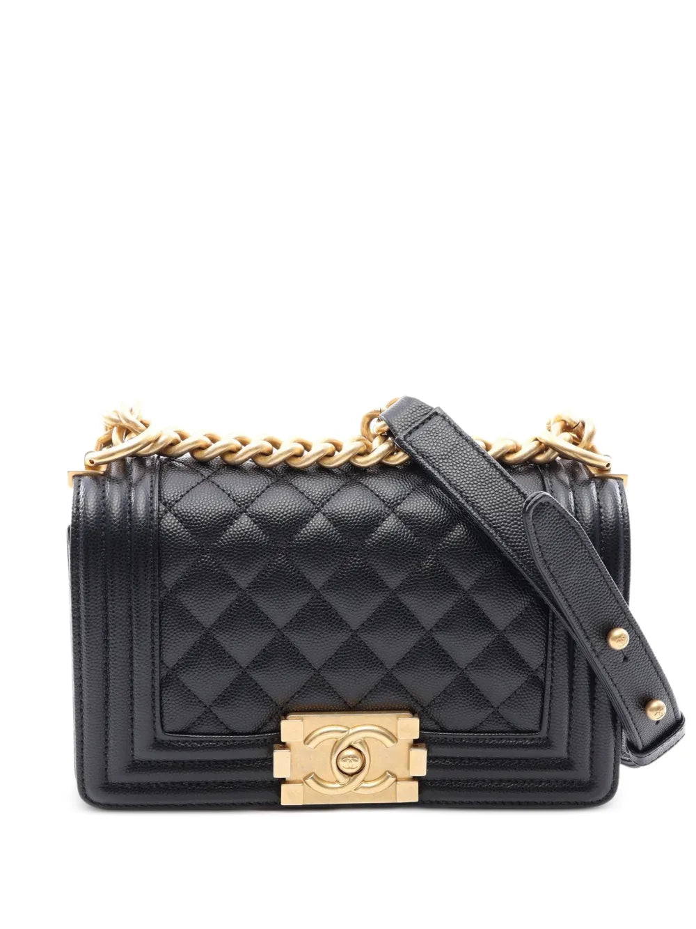 Chanel Boy Chanel Chain Mini Crossbody Bag Black Caviar Leather Gold Hardware 2021 – PRELOOV
