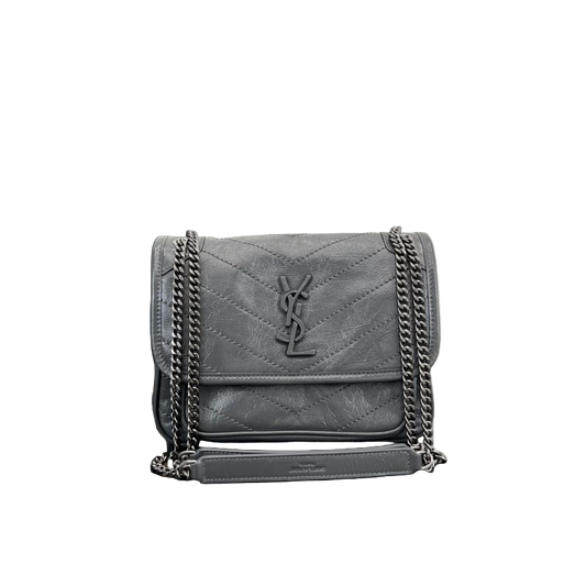 Saint Laurent Niki Baby Storm Vintage Leather Crossbody Bag Storm‑Grey