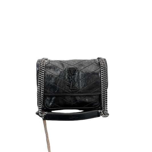 Saint Laurent Niki Baby Vintage Leather Slouchy Chain Bag Black