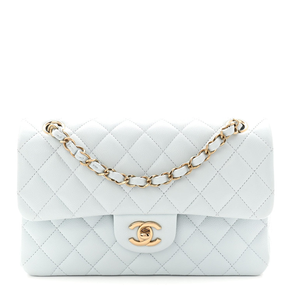 Chanel Double Flap Bag Small Light Blue Caviar