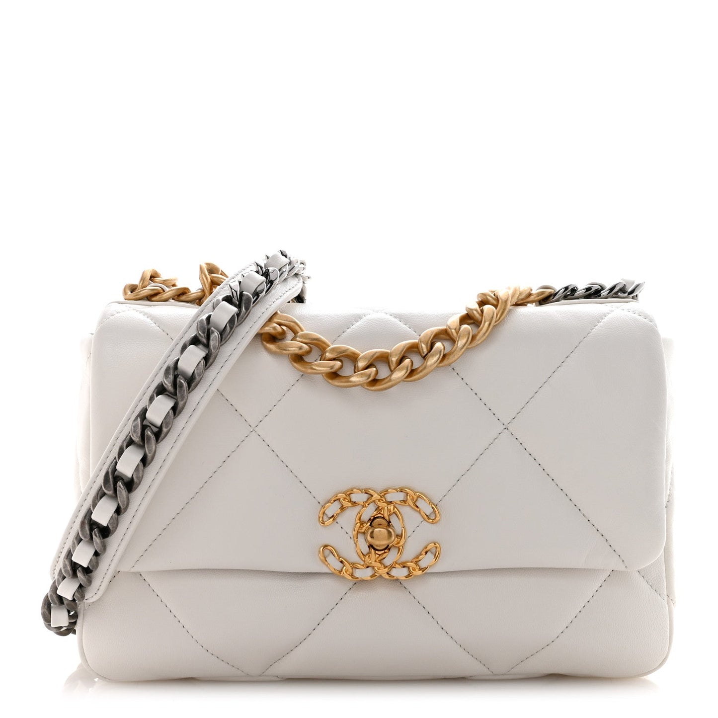 Chanel 19 Flap Bag Medium White Goatskin