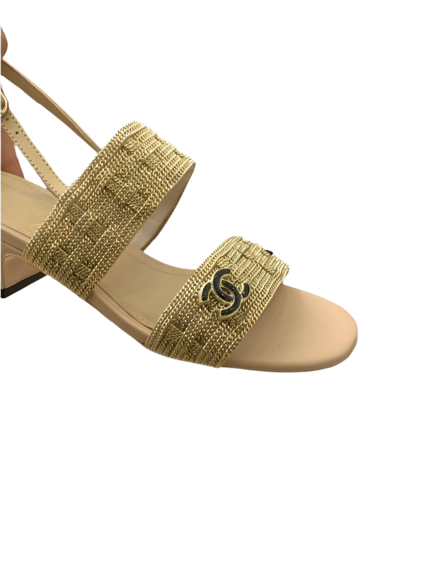 Chanel sandalen muiltjes met hak goud geweven