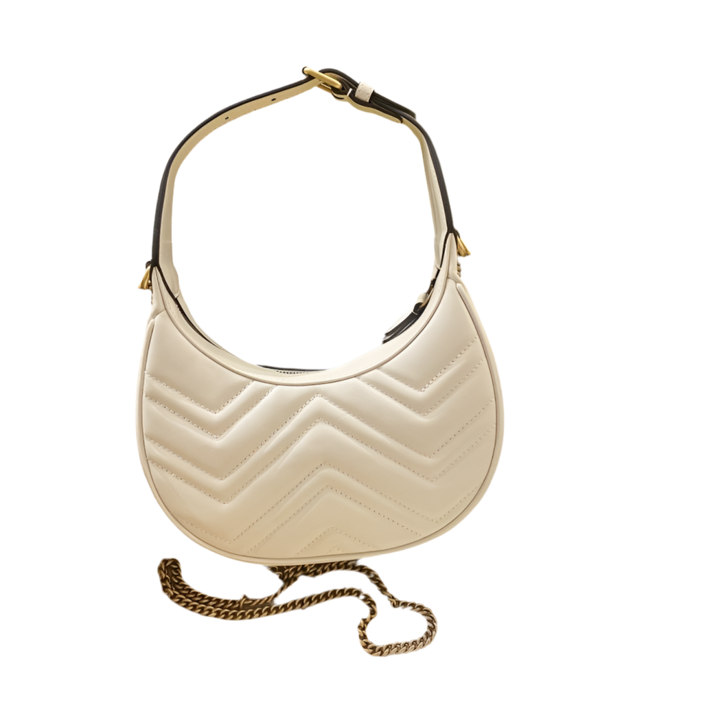 Gucci GG Marmont Mini Half Moon Shoulder Bag White Preloved Designer Bag