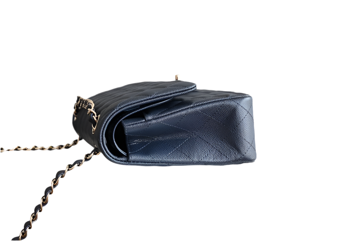 Chanel Classic Flap Bag Medium – Navy Blue Caviar Leather with Gold Hardware – Preloved Shoulder Bag 2025 collection