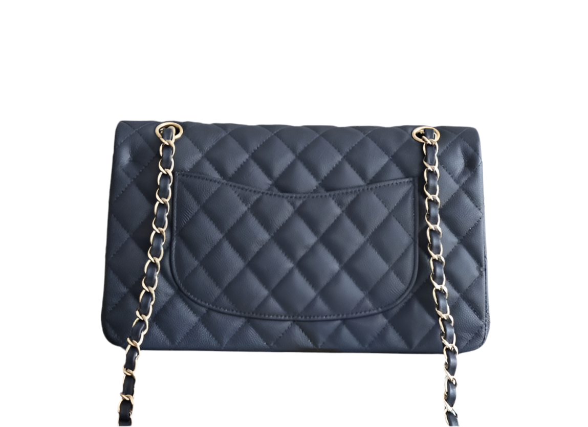 Chanel Classic Flap Bag Medium – Navy Blue Caviar Leather with Gold Hardware – Preloved Shoulder Bag 2025 collection