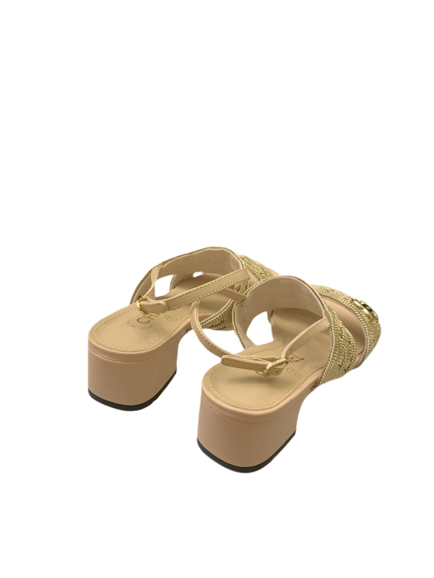 Chanel sandalen muiltjes met hak goud geweven