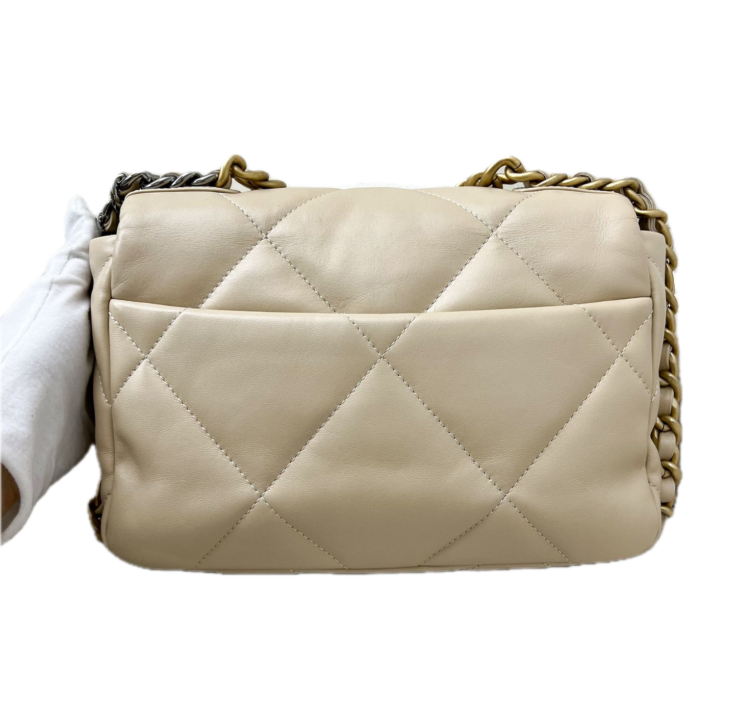 Chanel 19 Small Flap Bag Beige Lamsleer Preloved Designer Schoudertas