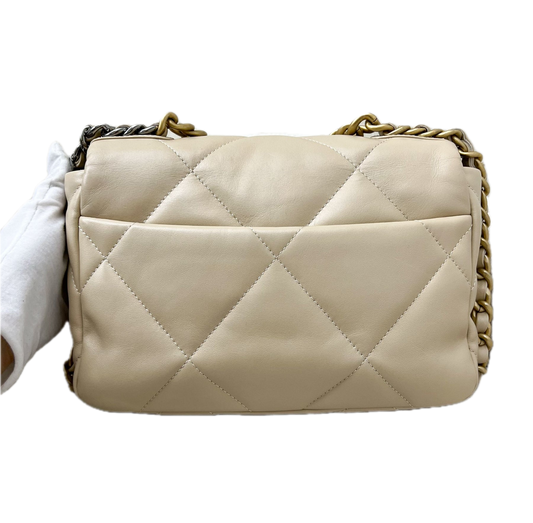 Chanel 19 Small Flap Bag Beige Lamsleer Preloved Designer Schoudertas