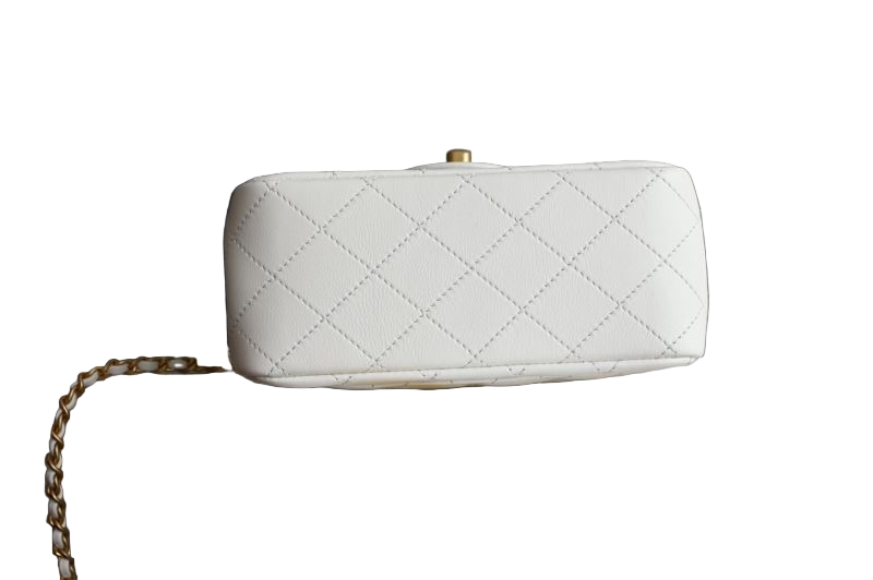 Chanel Classic Timeless Mini Flap Bag – White Lambskin Gold CC & Pearl Chain