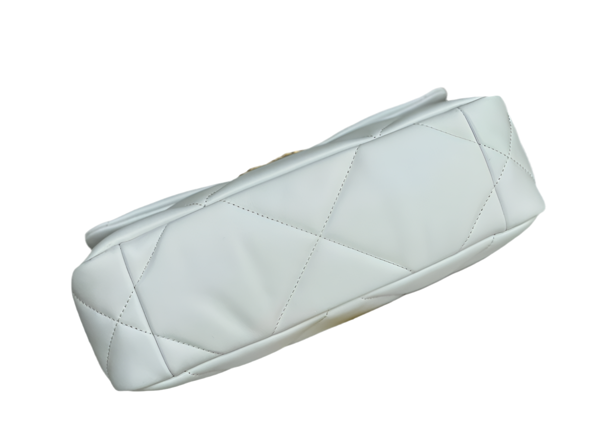 Chanel 19 Flap Bag White Lambskin Gold & Silver Hardware