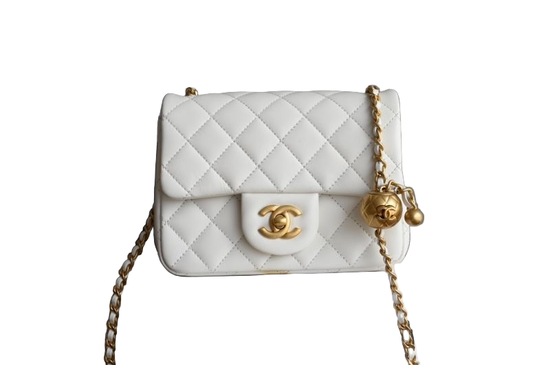 Chanel Classic Timeless Mini Flap Bag – White Lambskin Gold CC & Pearl Chain