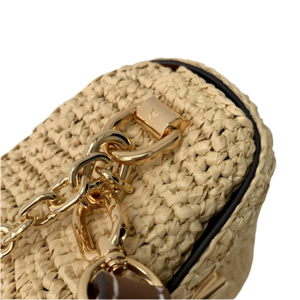 Louis Vuitton Twist West Clutch Raffia Bruin Leer Preloved Designer Bag