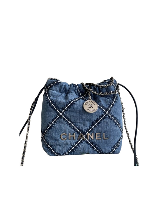 Chanel 22 Mini Stitch Handbag Blue Denim – Preloved Designer Shoulder Bag