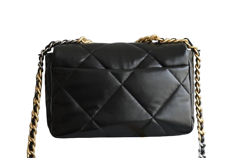 Chanel 19 Flap Bag Small – White Glossy Lambskin with Gold, Silver & Ruthenium Hardware – Preloved Designer Shoulder Bag 2025