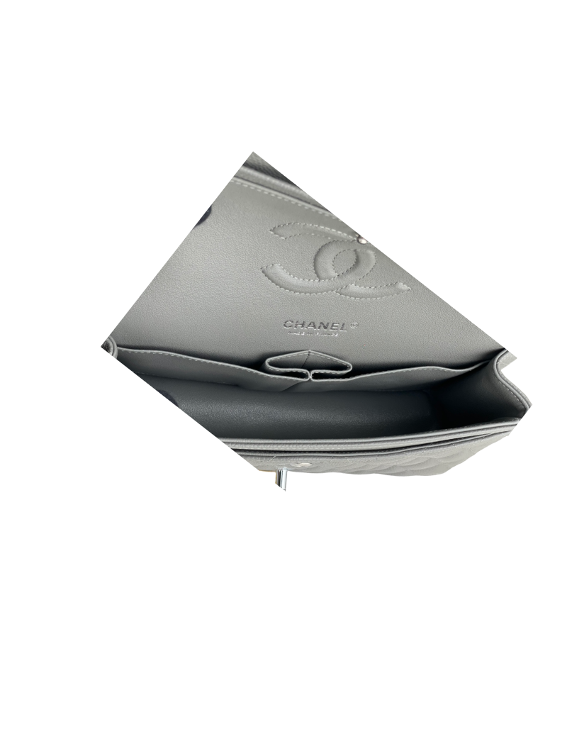 Chanel Classic Flap Bag Medium Gray Caviar Leather with Silver Hardware