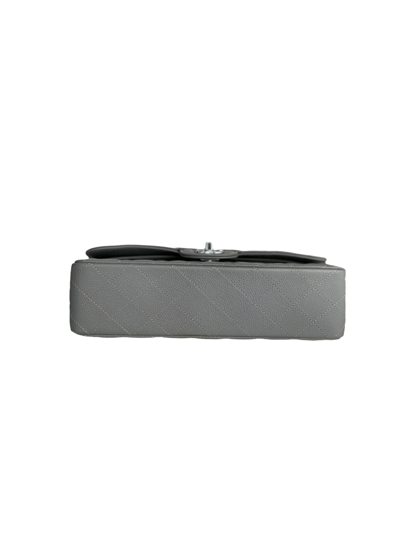 Chanel Classic Flap Bag Medium Gray Caviar Leather with Silver Hardware