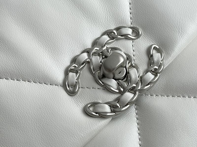 Chanel 19 Flap Bag Small – White Glossy Lambskin with Gold, Silver & Ruthenium Hardware – Preloved Shoulder Bag