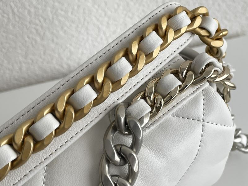 Chanel 19 Flap Bag Small – White Glossy Lambskin with Gold, Silver & Ruthenium Hardware – Preloved Shoulder Bag