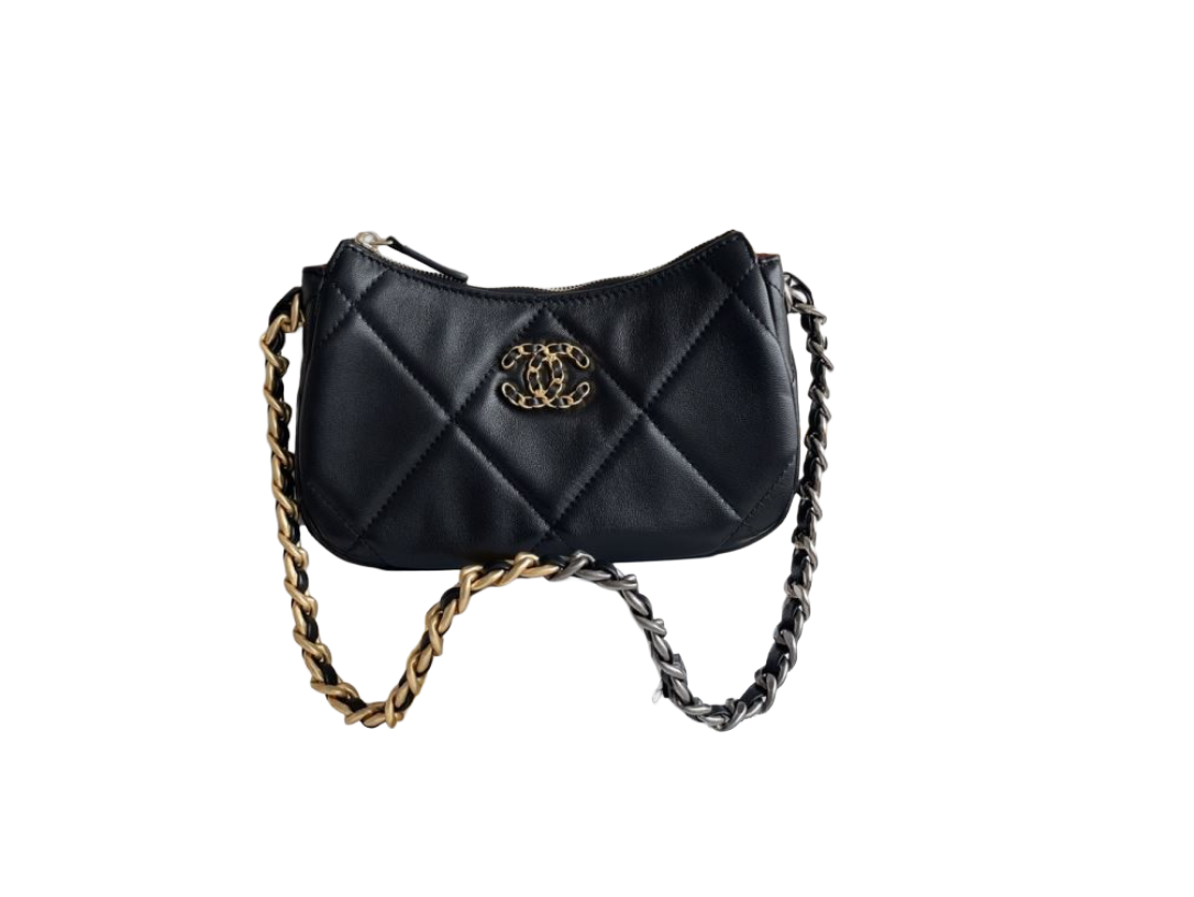 Chanel 90 Clutch 2025 – Shiny Black Lambskin met Gold, Silver & Ruthenium-Finish Metaal schoudertas