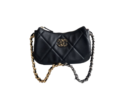 Chanel 90 Clutch 2025 – Shiny Black Lambskin with Gold, Silver & Ruthenium-Finish Metal Shoulder Bag