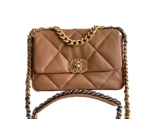 Chanel 19 Flap Camel schoudertas 2025 2026 Goud-, Zilver- & Ruthenium-Finish Metaal
