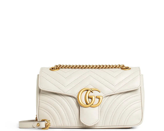 Gucci Marmont Small White Matelassé Chevron Leather