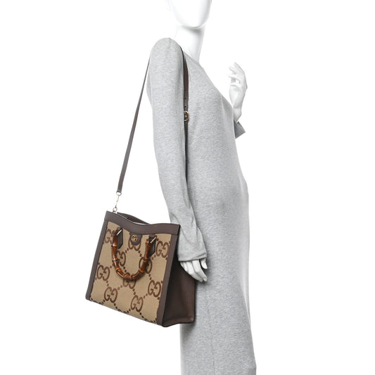 Gucci Medium Diana Tote Bag Camel Ebony Jumbo GG Canvas Calfskin image 2