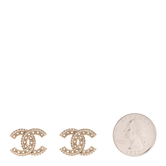 Chanel Crystal Timeless CC Earrings Light Gold image 2