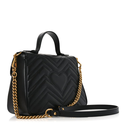 Gucci Small GG Marmont Top Handle Shoulder Bag Black Matelasse Calfskin image 3