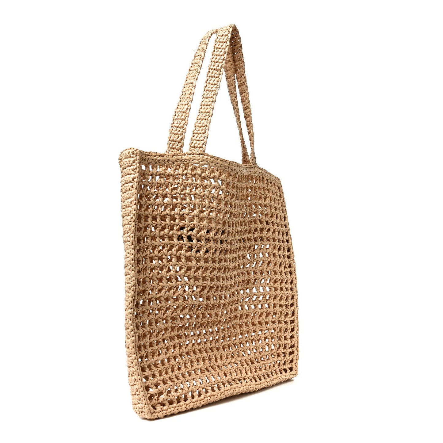 Prada Raffia Effect Crochet Logo Tote Bag Naturale image 3