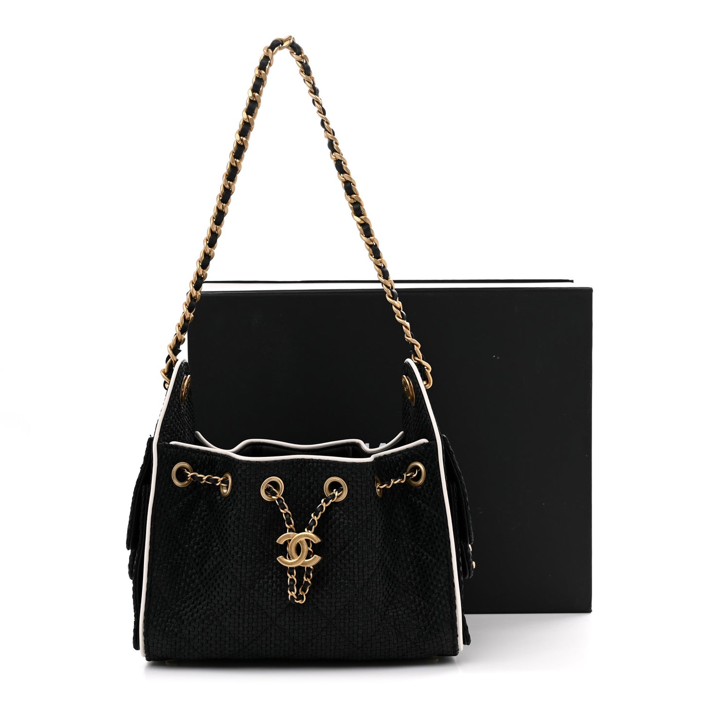 Chanel Braided Raffia Calfskin Mini Chanel 25 Handbag Black White 2026 – PRELOOV