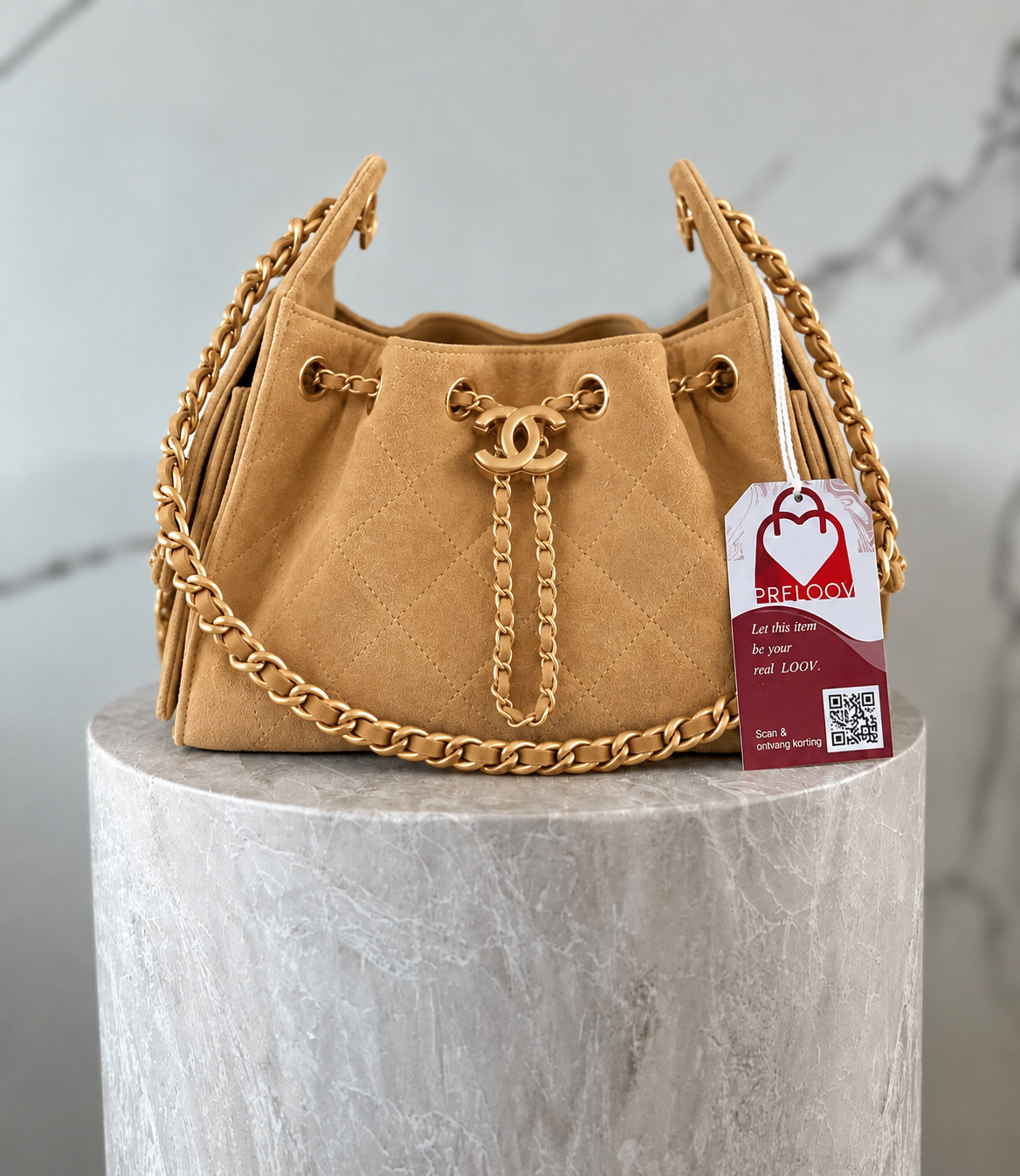 Chanel 25 Small Bag Beige Suede