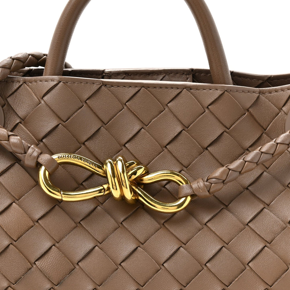 Bottega Veneta Small Andiamo Shoulder Bag Pinecone Brown Nappa Intrecciato Gold Knot – PRELOOV