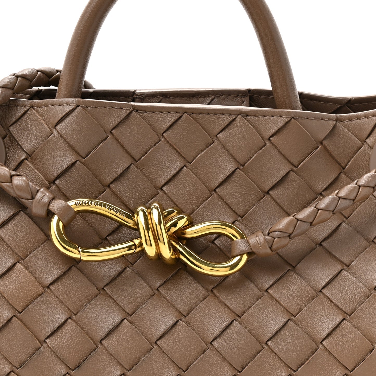 Bottega Veneta Small Andiamo Shoulder Bag Pinecone Brown Nappa Intrecciato Gold Knot – PRELOOV