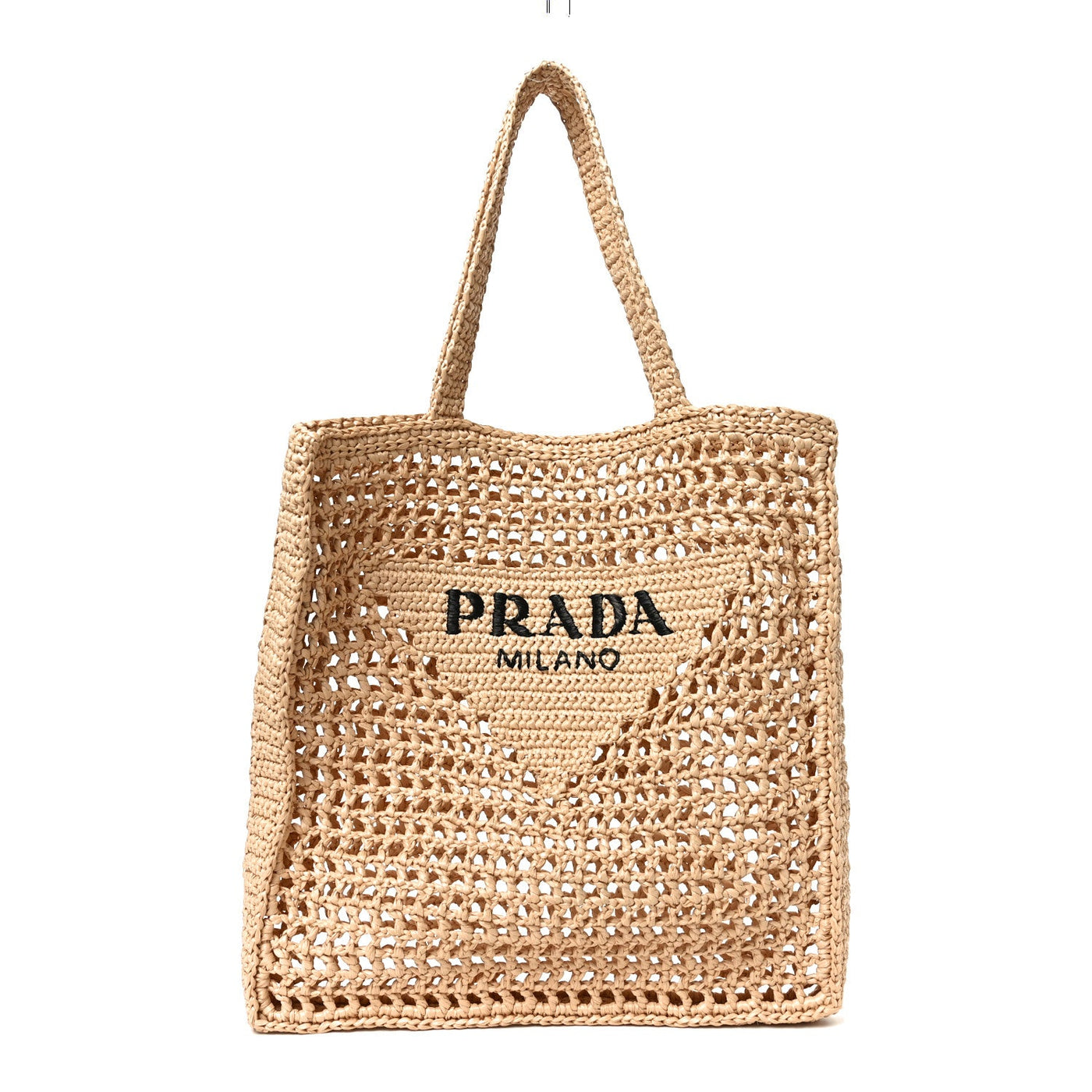Prada Raffia Effect Crochet Logo Tote Bag Naturale – PRELOOV