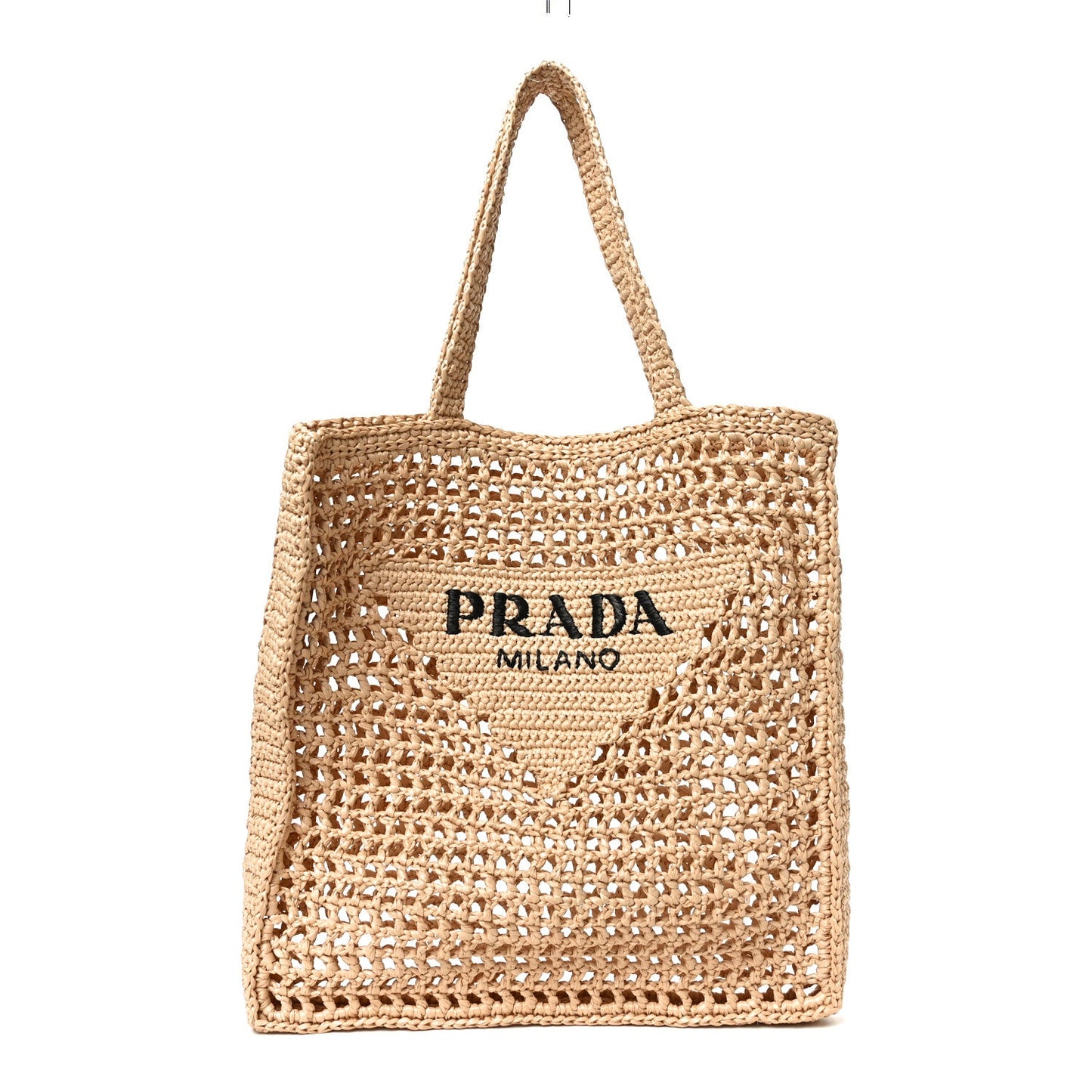 Prada Raffia Effect Crochet Logo Tote Bag Naturale image 1