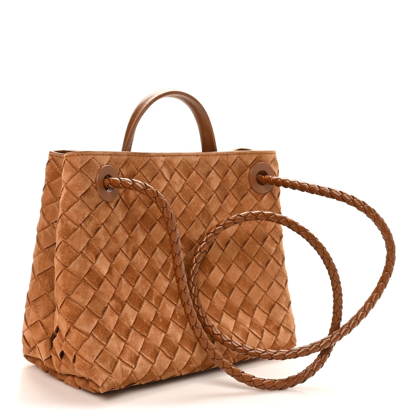 Bottega Veneta Small Andiamo Shoulder Bag Amber Brown Suede Intrecciato Gold Hardware – PRELOOV