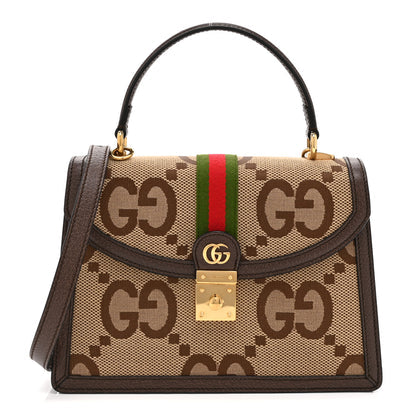Gucci Small Ophidia Padlock Top Handle Bag Camel Ebony Jumbo GG Canvas image 1