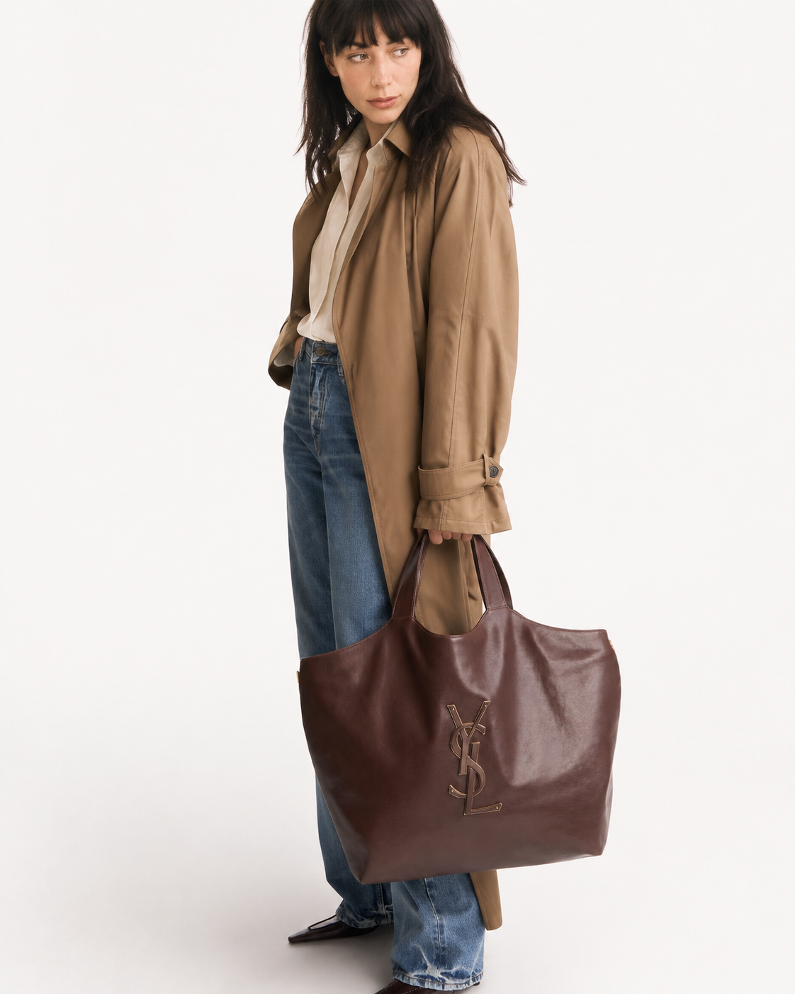 Saint Laurent YSL ICARE Maxi Tote Cassandre – Smooth Leather Barley Brown – 804227AADOO2784