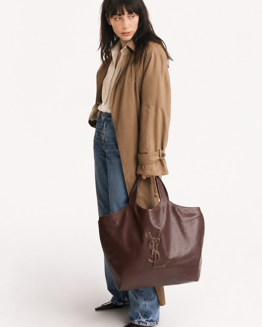 Saint Laurent YSL ICARE Maxi Tote Cassandre – Smooth Leather Barley Brown – 804227AADOO2784
